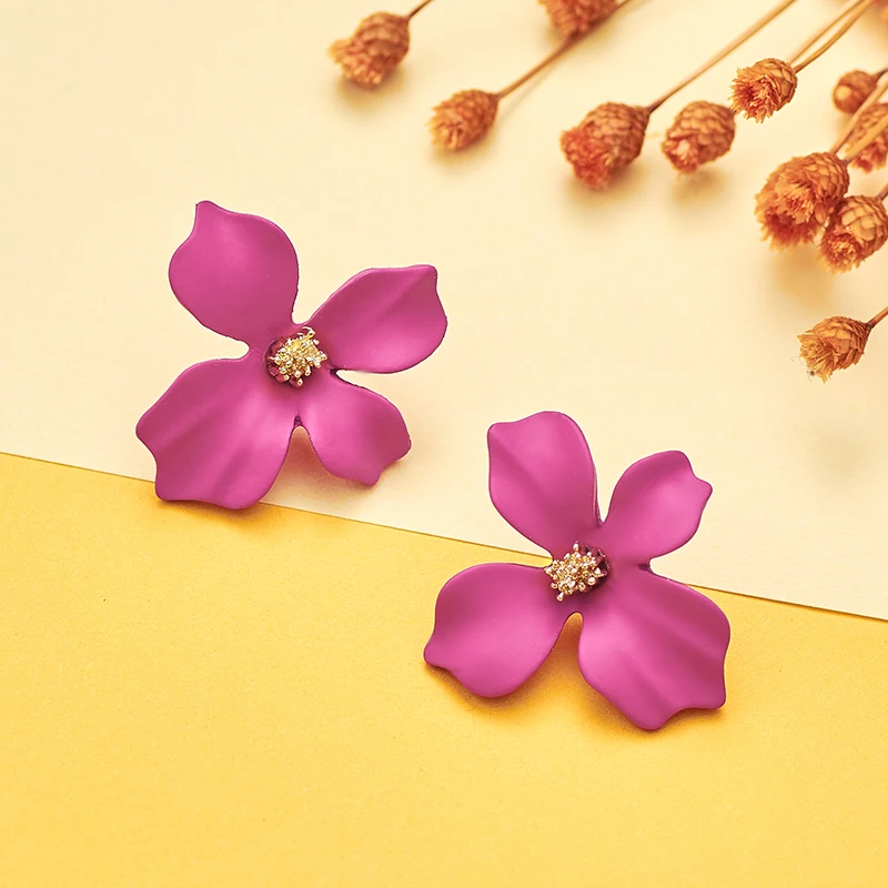 SHUANGR Sweet Jewelry Spray Paint Stud Earrings Flower Earrings Statement Trendy Brincos Gift for Girls Gift Pendientes