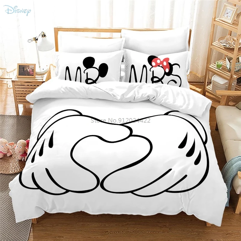 

Комплект постельного белья для мальчиков и девочек, с рисунком влюбленных пар, с Диснеем, Микки Маусом, Минни Маус, пододеяльником и наволоч...