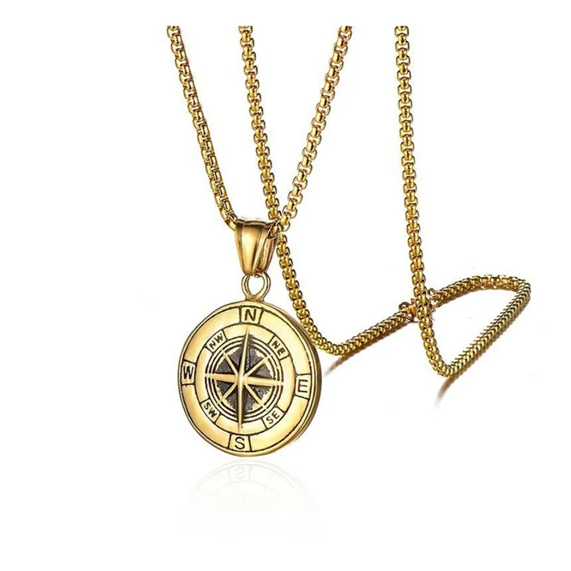 

Men's Necklaces Hip Hop Fashion Chain Pendants Jewelry Male Boy Necklace Punk Style Trend Golden Compass