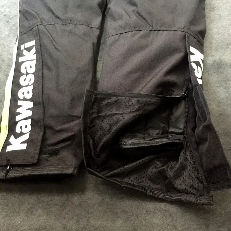 Мужские мотоциклетные брюки kawasaki гоночная команда падение износостойкие брюки мотоцикл вышивка символ брюки с жесткой оболочкой защита на колено