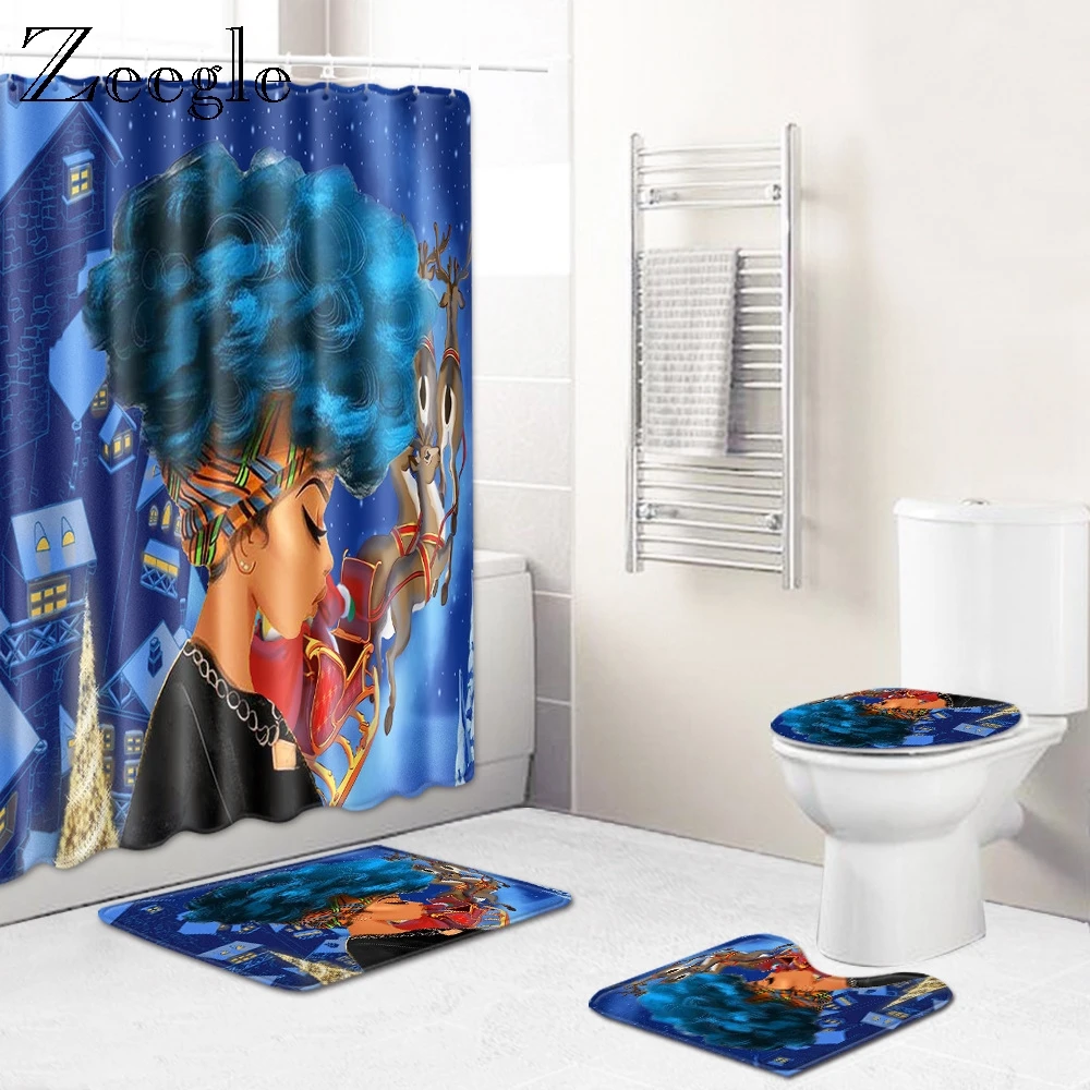 Zeegle Christmas Creative Bathroom Mat Set Flannel Anti-slip Bath Floor Toilet Water Absorption Foot Rug Soft Carpet | Дом и сад