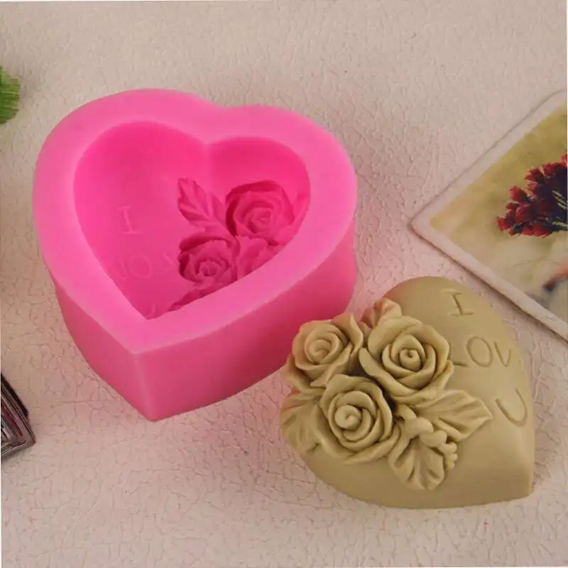 

3D силиконовая форма для мыла DIY Сердце Любовь Роза цветок шоколадная форма свеча формы из полимерной глины формы для рукоделия базовый инст...