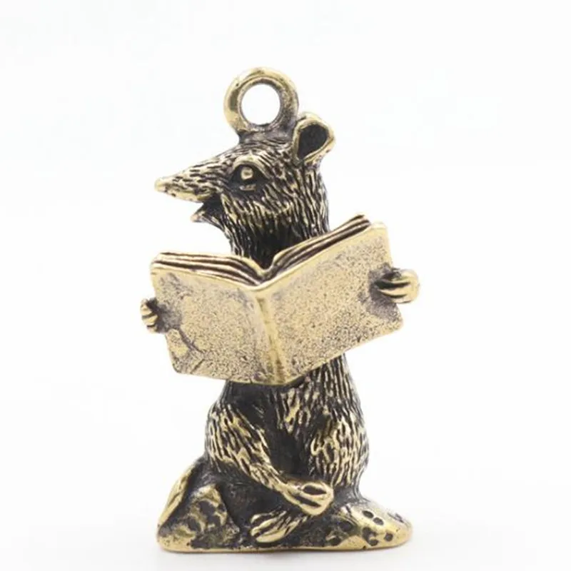 

3D Mini Casting Mouse Reading Figurine Animal Style Metal Sculpture Home Office Room Desktop Decoration Collect Ornaments Gifts
