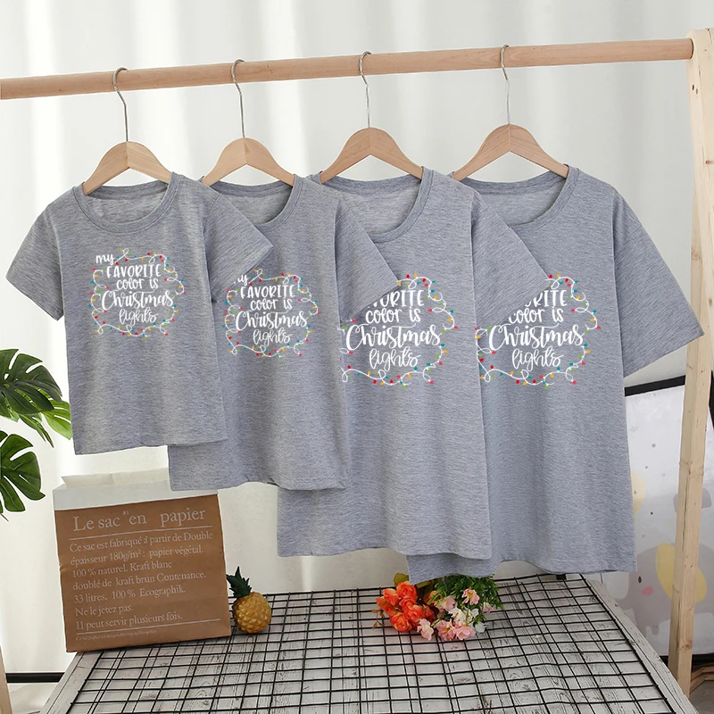 Camiseta de dibujos animados con letras de Navidad a juego para familia, Camiseta corta para beb&eacute;, madre e hija-1