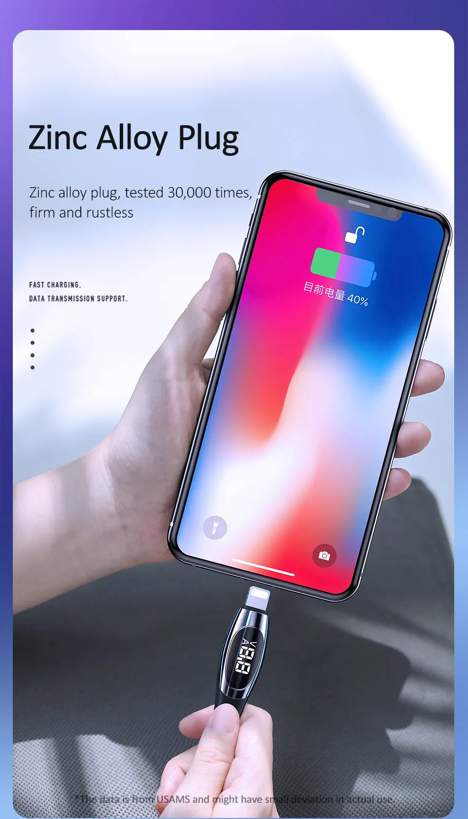 USAMS 2 м кабель для iphone X XS Max XR 8 7 6 6s plus SE 5S светодиодный дисплей кабель 2A кабель передачи данных для быстрой зарядки для iphone Кабель зарядного устройства