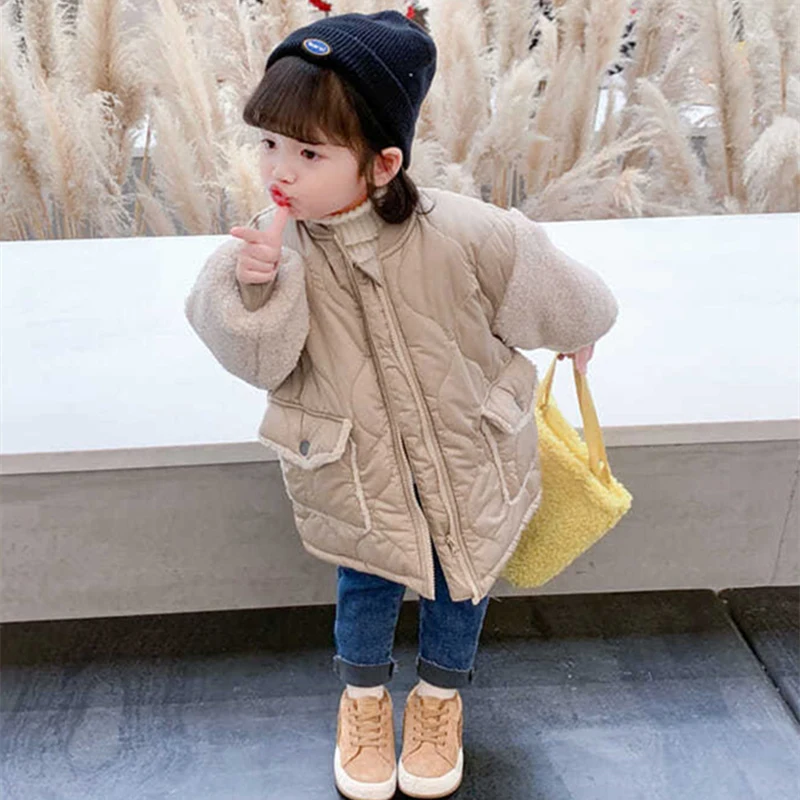 Демисезонная утепленная куртка для девочек хлопковый спортивный костюм верхняя