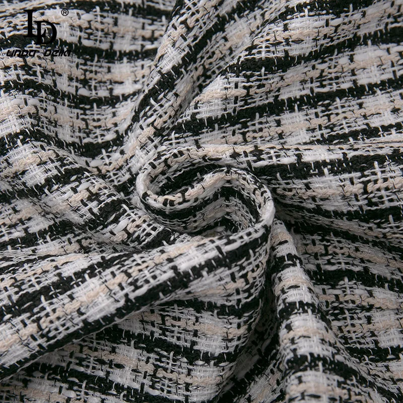 

LD LINDA DELLA 2021 Summer Fashion Elegant Dress Women Long Sleeve Tweed wool Straight Slim Vintage Mini Dresses