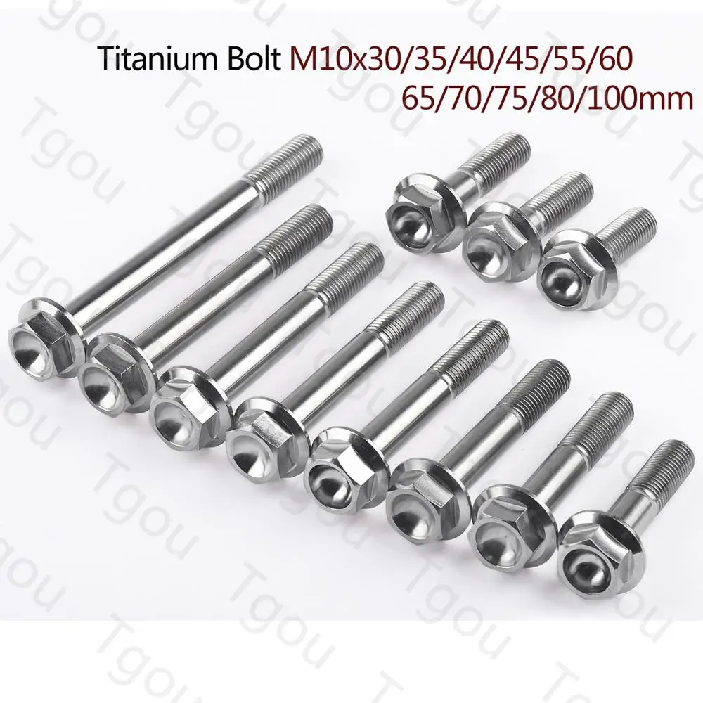 

Tgou Titanium Bolt M10x30/35/40/45/55/60/65/70/75/80/100mm 1.25 Pitch Hexagon Flange Head Screws for Motorcycle Caliper