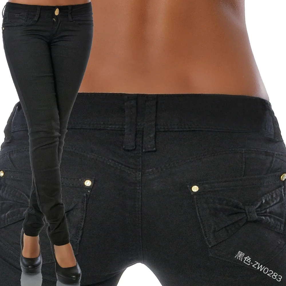 

WEPBEL Women's Casual Vintage Solid Color Jeans Spring and Autumn Fashion Mid-Waist Slim Fit Bow Pocket Denim Pencil Pants