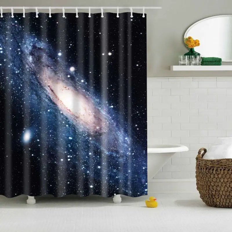

Polyester Waterproof Universe Galaxy Shower Curtain Set Free Plastic Hooks Included