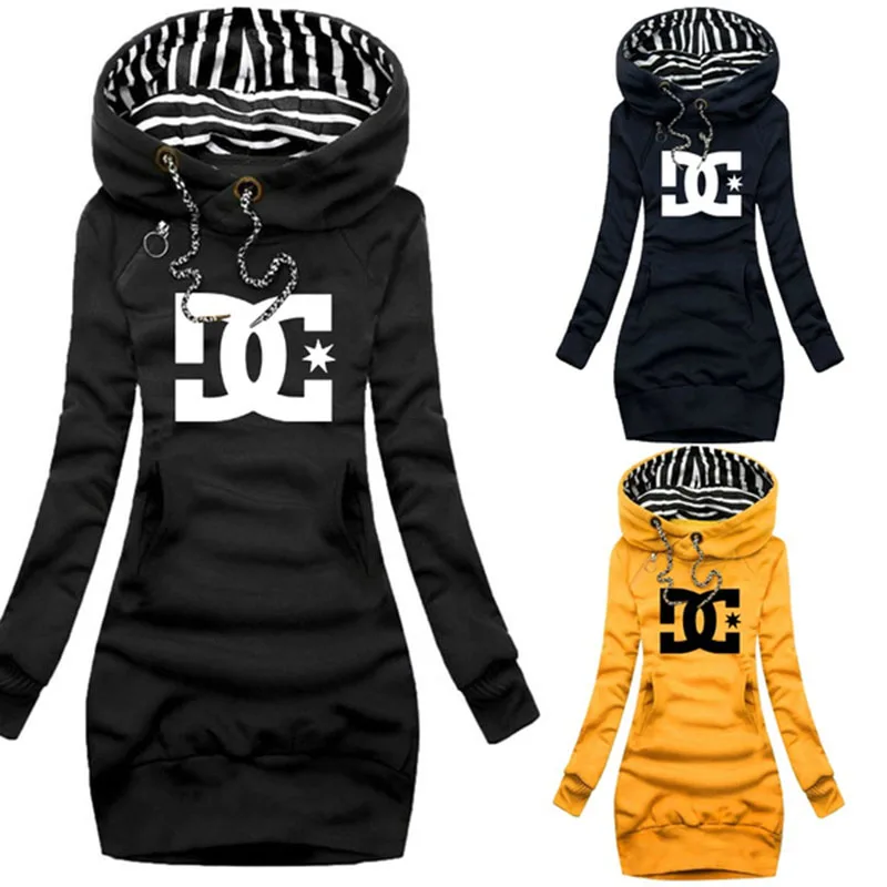 

Women Fashion Hooded Sweater Dress Autumn and Winter Long Sleeve Hoodie Dress Slim Fit Pullovers Sweatshirt Dress