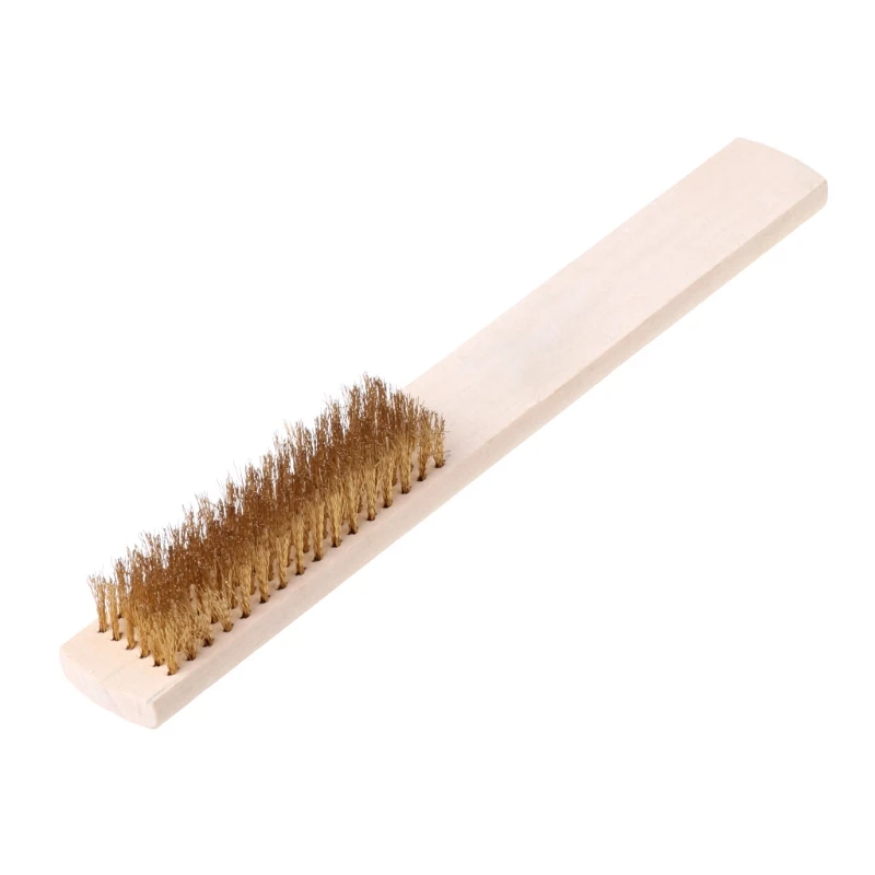 

Copper Wire Brass Briste Wood Handle Wire Scratch Brush 208mm For Metal Cleaning
