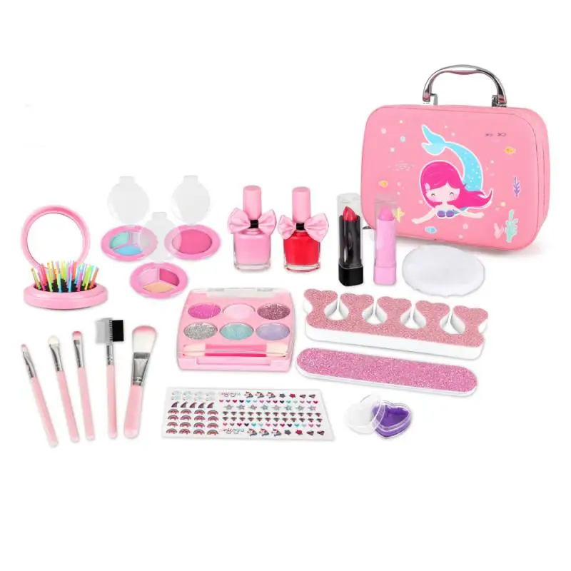 

Washable Kid's Makeup Toy Set Red And Blue Mermaid Stars Children's Play House Toy Little Girls Princess Birthday Present Gift