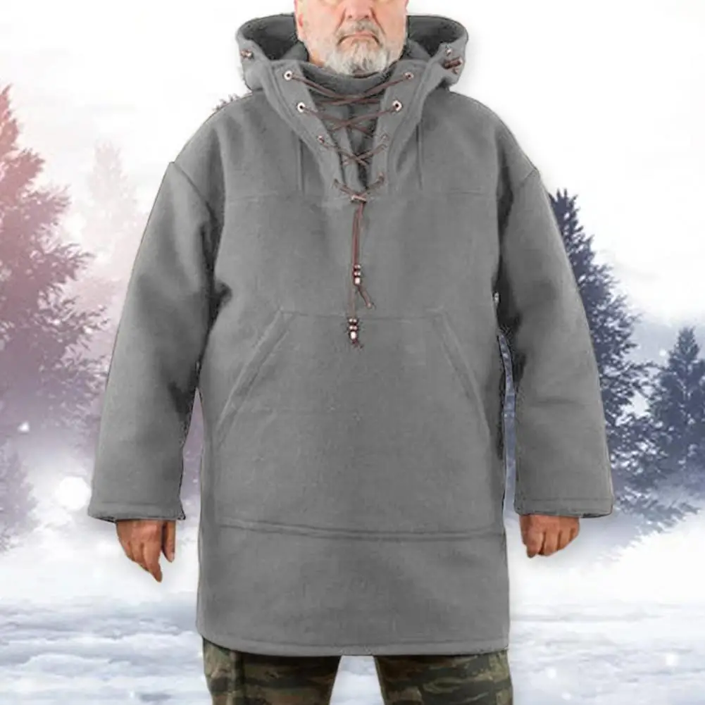 

Новинка Осень 2021, однотонный пуловер с карманами спереди, худи, шерстяная толстовка с капюшоном на шнуровке, зимний мужской свитшот, костюм ...