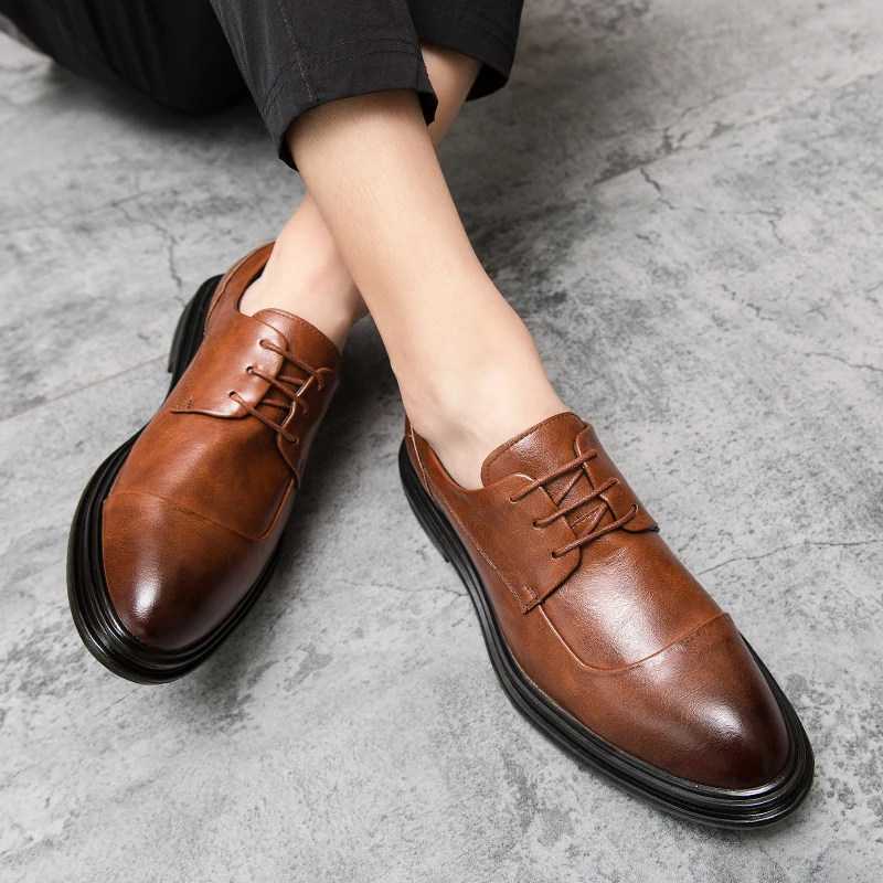 

men shoes leather casual shoes lace up soft Lightness Non-slip waterproof casual shoes Wear-resistant oxfords shoes men