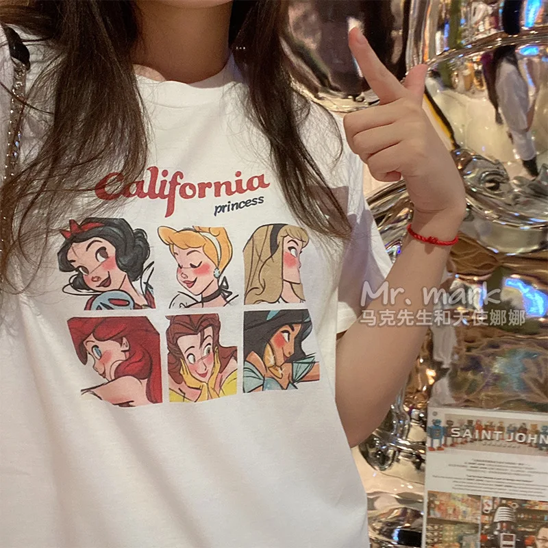 

Snow White Princess Women T-shirts Cute Cartoon T Shirt Funny Princess Party Printed Female Summer Girl Tee