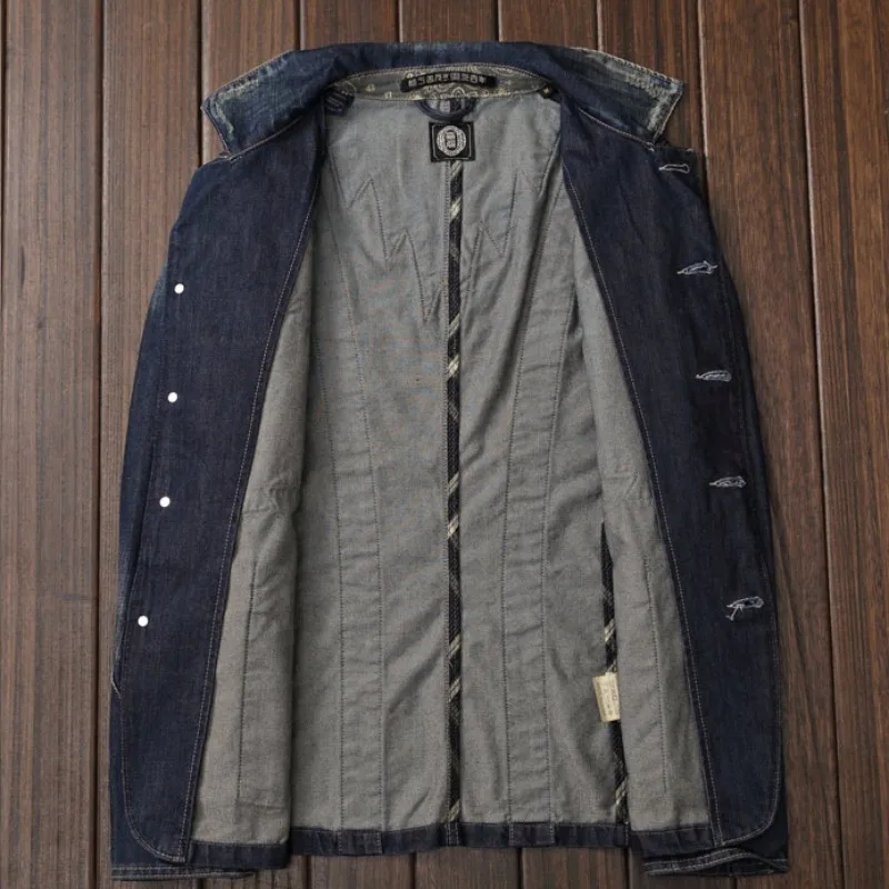 

Джинсовый костюм Мужской приталенный, пальто с вышивкой в стиле Харадзюку, модная ковбойская уличная одежда, байкерская куртка, осень