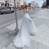sodigne beach wedding dress 2021 sexy backless v neck beads shiny glitter tulle bridal dress wedding gown plus size