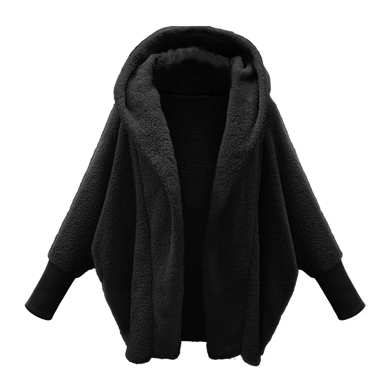 2021 Plus Size Fashion Casual Loose Solid Full Sleeve Hooded Plush Coat For Women Large Outwear Autumn Winter Coats Vestido