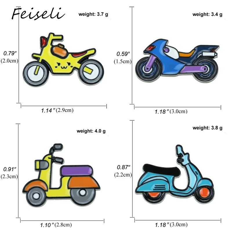 Feiseli милый мультфильм эмаль Электрический мотоцикл брошь для женщин детская