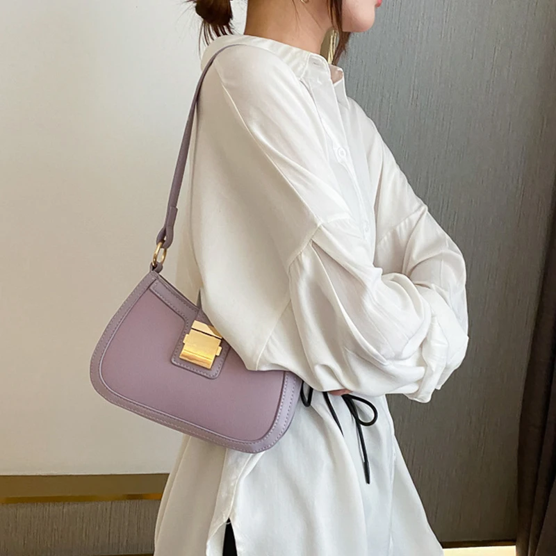 

Retro Design Shoulder Bag PU Leather Armpit Handbag for Women Female Baguette Bag Subaxillary Mini Purse Bolsa Feminina Luxury