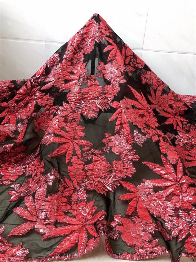 5 ярдов/партия красная жаккардовая вышивка черная французская сетчатая