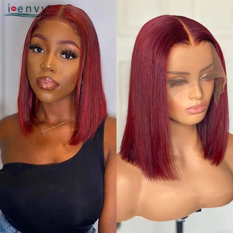 Burgundy Red Bob Wig Lace Front Human Hair Wigs 99J  Peruvian Straight Short Bob Wig Transparent Lace Frontal Wigs Ginger Blonde