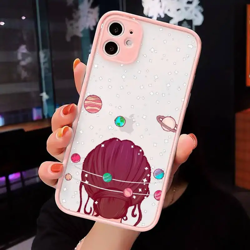 

Phone Case For iPhone 12 11 Mini Pro XR XS Max 7 8 Plus X Astronaut Planet Matte transparent Pink Cover