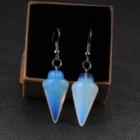 natural stone earrings reiki gem stone beads dangle hook drop earring cone opal onyx crystal for female 2020 jewelry gift
