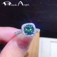 black angel 2 carats created green blue gemstone square adjustable ring for women 925 silver jewelry dropshipping wedding gift