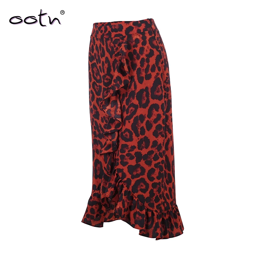 Ootn Leopard длинная юбка женский Высокая талия длинная юбка Женский Улица рябить животных печати юбка Женский Лето Красный для отдыха