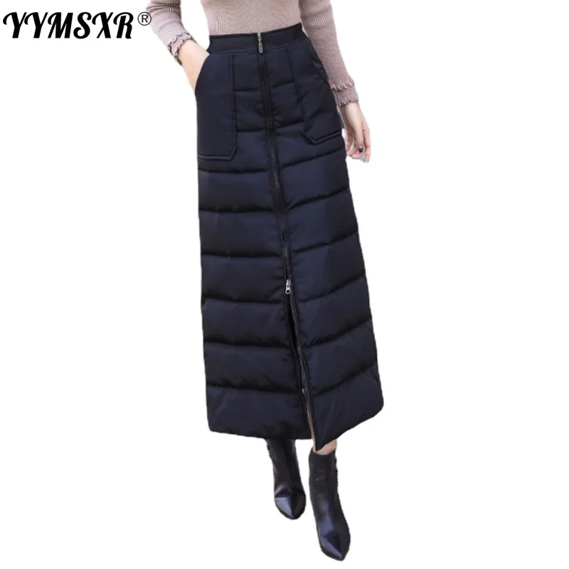 

Winter Women Skirts 2021 New Mid-length One Piece Down Cotton Thickened Warmth Ladies A-line Skirt Elegant High Quality