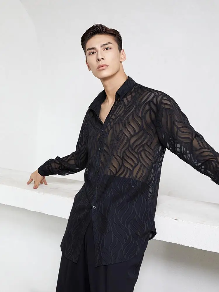 

Winter Long Sleeve Men's latin dance Shirt Slim Fit ZYM Blue Black ZYMdancestyle Farah Shirt #N020