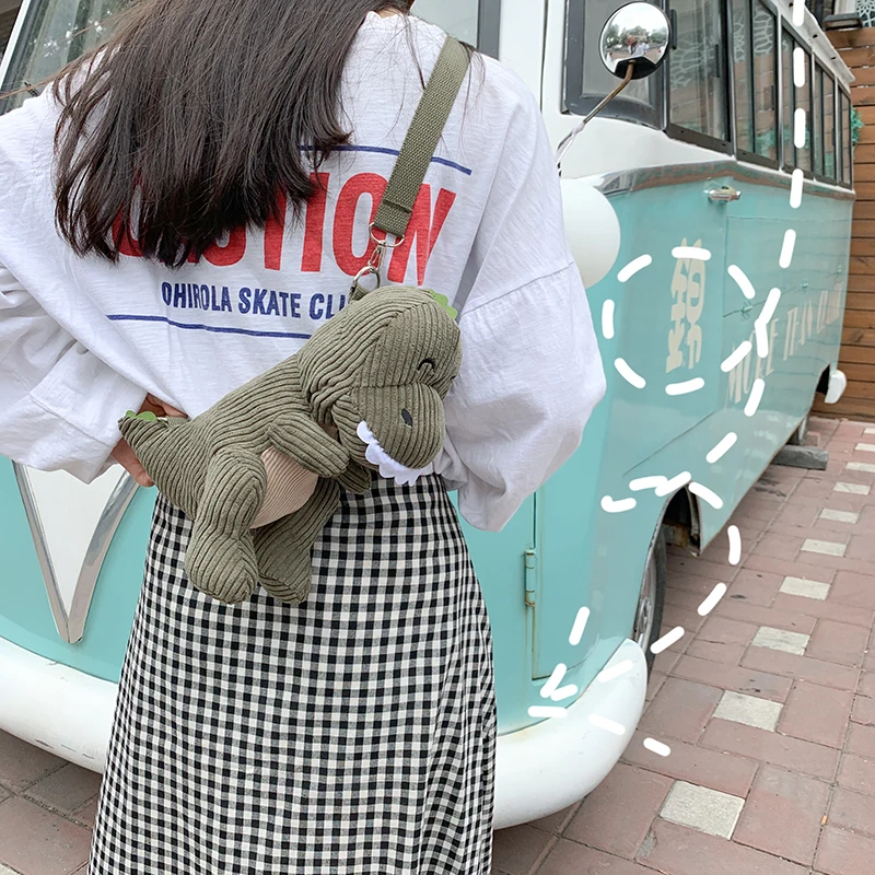

Cute Corduroy Cartoon Backpacks Dinosaur Crossbody Bag For Boys Girls Animal Travel Bags Toys Gifts