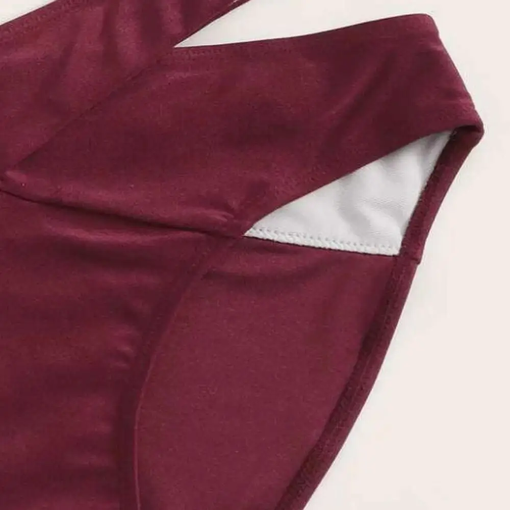 Женский купальный костюм бикини однотонный купальник с бантом Раздельный лето