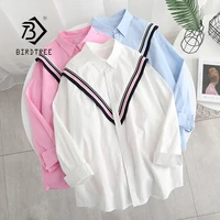 spring new women casual patchwork cotton white shirt long sleeve loose blouse autumn solid korean bf style basic tops t11801f