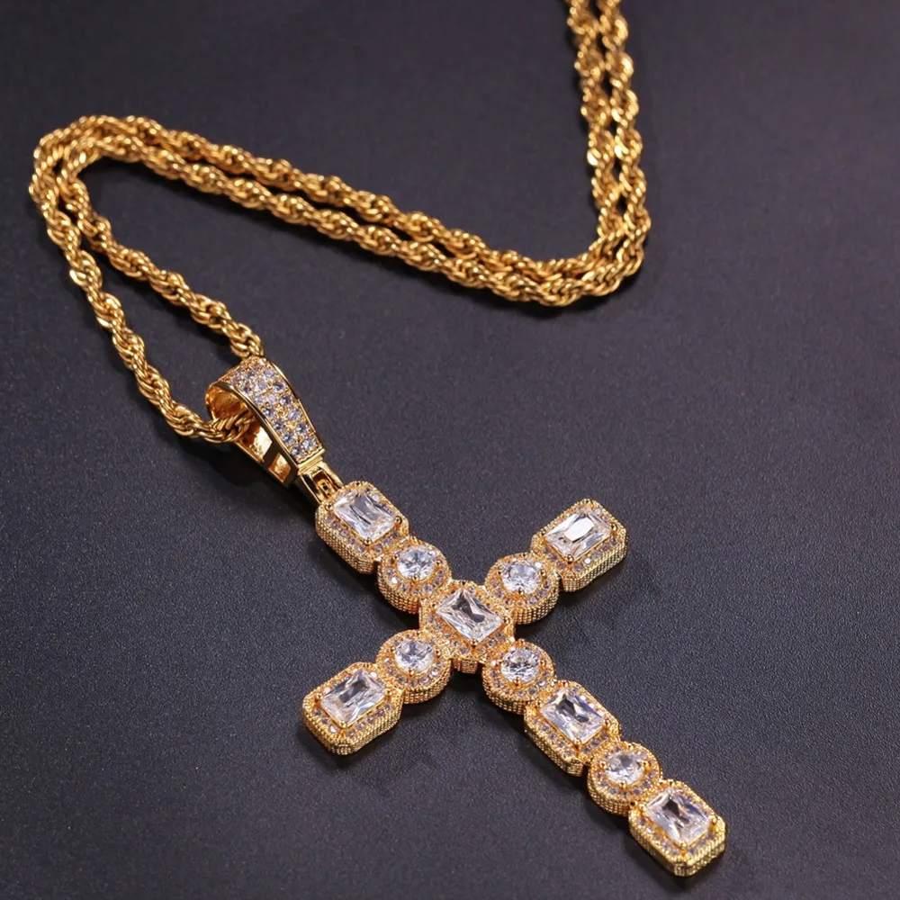 

Men Hip hop iced out Cross pendant necklaces Pave setting Zircon Fashion Charm pendants necklace Hiphop jewelry luxury gifts
