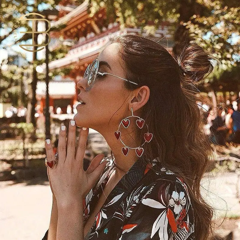 Женские массивные серьги с эмалью большие серьги-петли золотистыми краями и