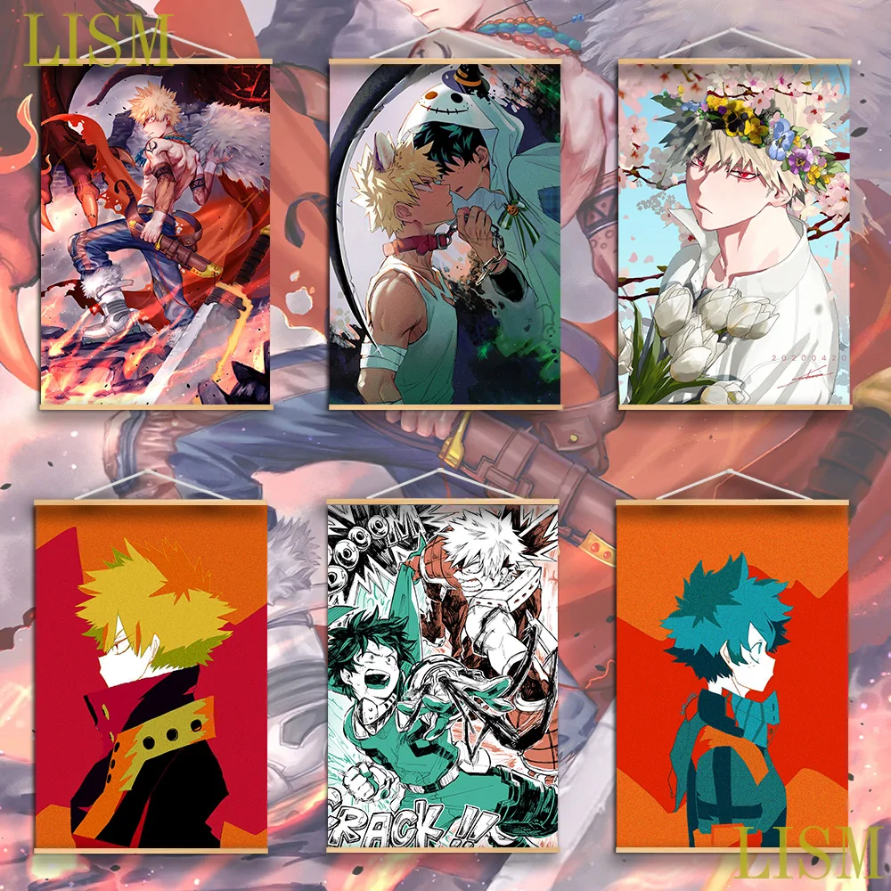 Boku no Hero Академия Bakugou Katsuki Midoriya Izuku Аниме Манга HD печать на стене постер Холст