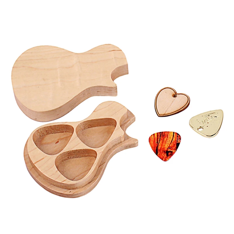 

3 Pcs/Set Handmade Wooden Guitar Pick Box and Picks Paddles for Guitarist Music Lovers Gifts