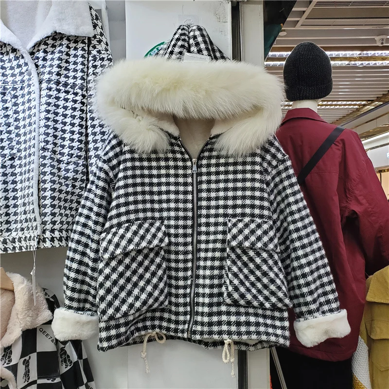 

Женская клетчатая куртка на молнии, с длинным рукавом и карманами