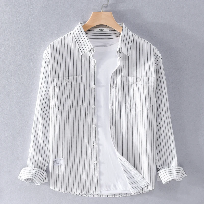 

Рубашка мужская в полоску, с длинными рукавами, из 100% хлопка, весна-лето