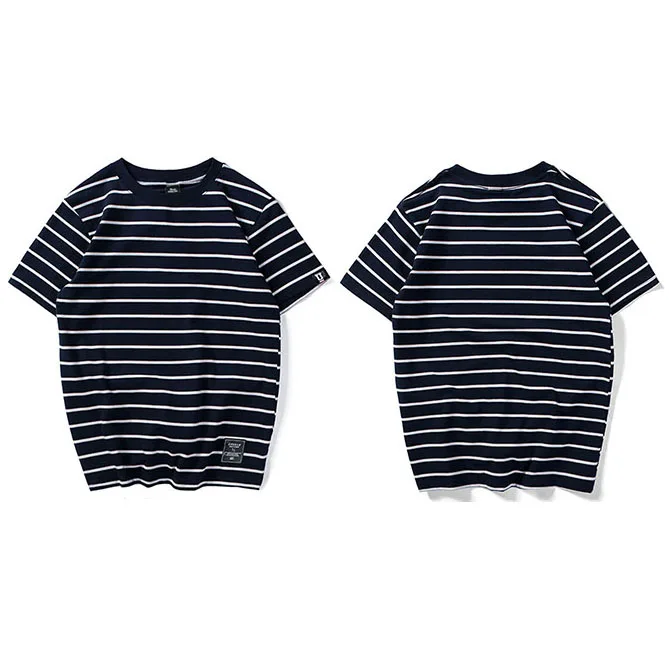 A18738 Dark Blue Harajuku полосатая футболка, мужская повседневная футболка с коротким рукавом, летняя футболка в стиле хип-хоп, уличная одежда, повседневные топы, футболки, черные, белые, зеленые - Цвет: A18738 Dark Blue