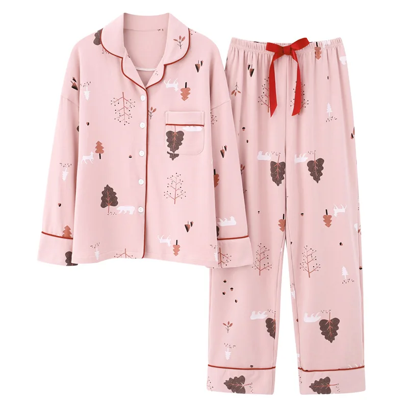 Spring Autumn 2020 Pajamas Women's Long Sleeve Cardigan Cotton Nightgown Pineapple Home Wear 2Pcs Set Nightwear Sleepwear