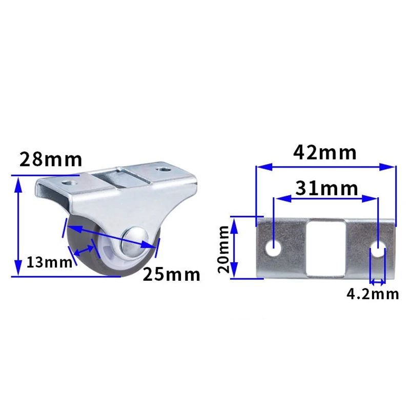 

8PCS TPE Caster Wheels Duty Fixed Casters with Rigid Non-Swivel Base Ball Bearing Trolley Wheels Top Plate 1 Inch