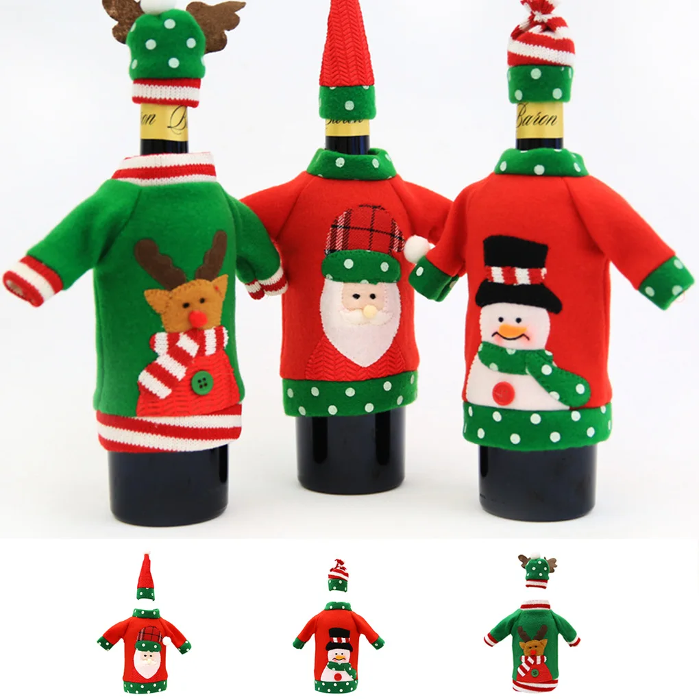 Рождественский свитер крышка для бутылки вина с вышивкой светло коричневый на