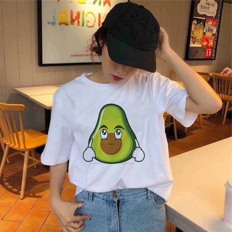 

Cartoon Avocado women summer t-shirt Funny Printed Kawaii Cartoon Graphic Tshirts Girls Tops Tees Female