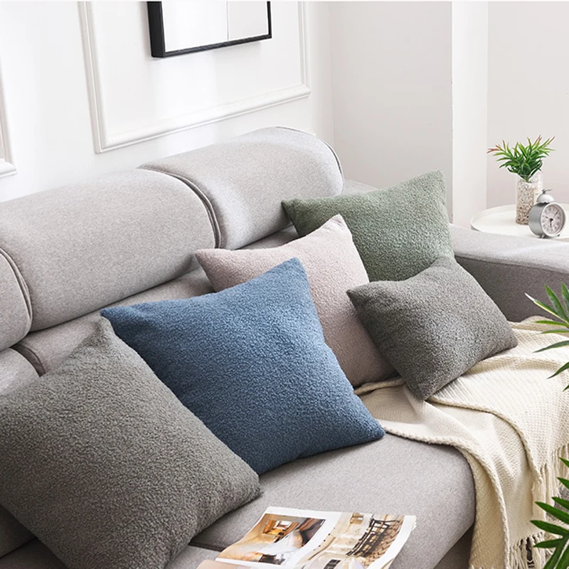 Plush Cushion Cover Cozy Faux Fur Teddy Pillow For Sofa Living Room 45x45CM Decorative Nordic Home Decor Pillowcase