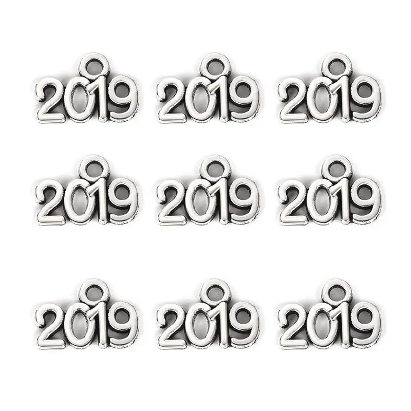 2019 Silver 100pcs 50/100 шт номер 14x9 мм год / Подвески цвета: золотистый, Серебристый сплав "сделай сам" для изготовления ювелирных изделий, подвеска для Цепочки и ожерелья браслета - Окраска металла: 2019 Silver 100pcs
