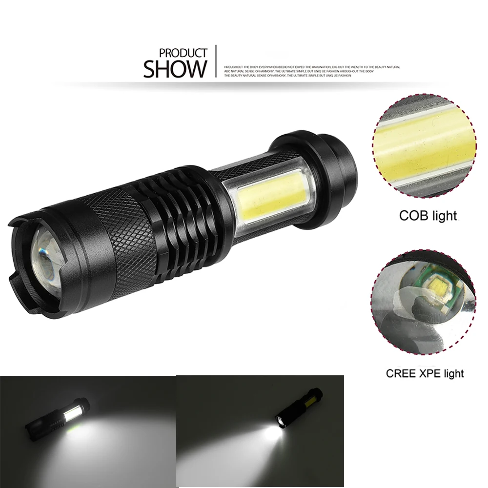 Мощный перезаряжаемый светодиодный фонарь XPE+ COB карманный мини-фонарик Penlight Spotlight Zoom фонарь Водонепроницаемый Аккумулятор AA 14500